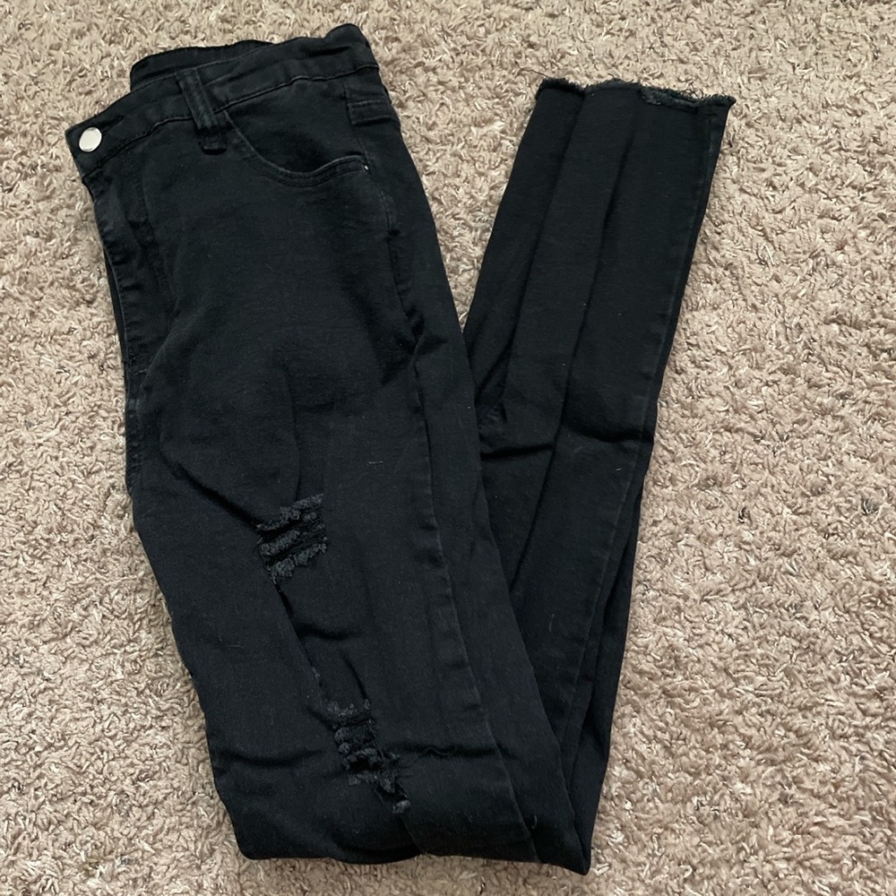 SHEIN Black High Rise/High Waisted Ripped Jeans